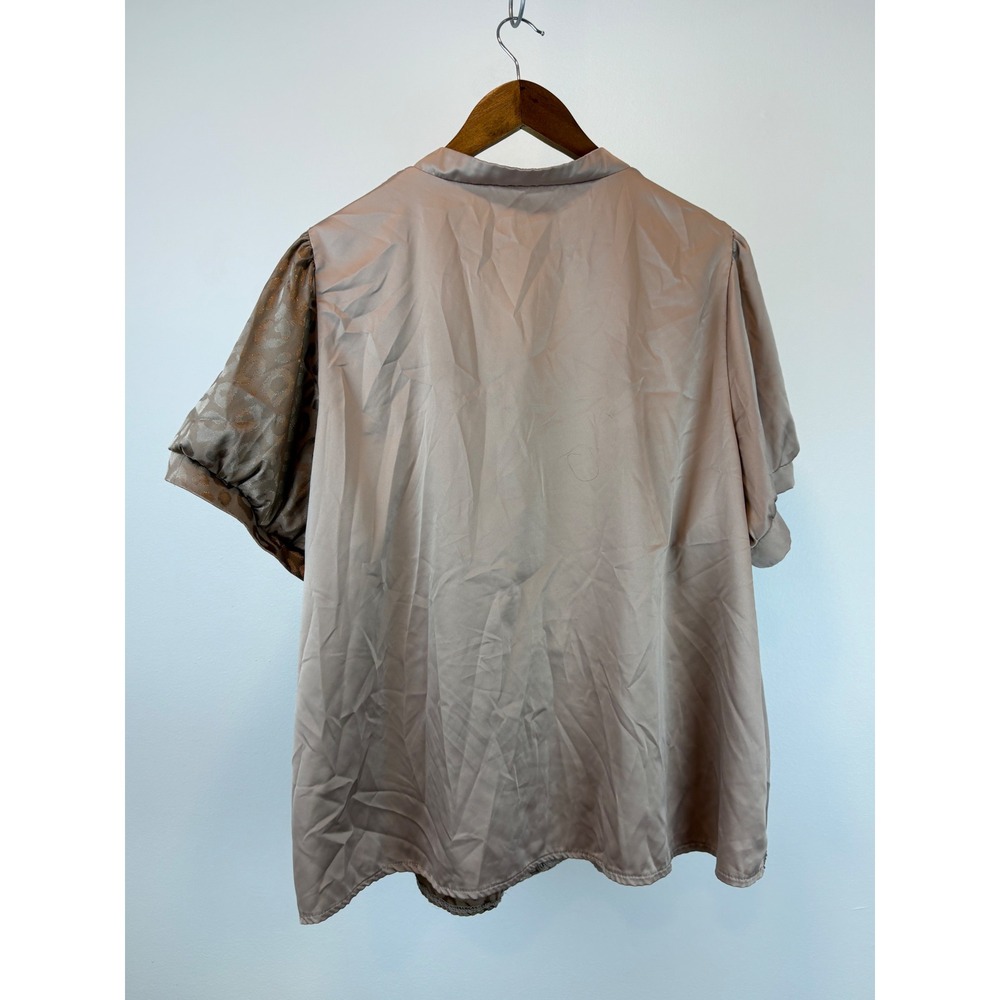 SHEIN Curve‎ Blouse Women 4XL Mauve Leopard Print Satin Puff Sleeve Top Chic - Picture 4 of 11